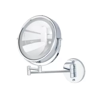 Oglinda cu fixare in perete, Wenko, sistem Power-Loc(R), 2 fete, 5x efect marire, LED, 25.5 x 32 x 35 cm, inox/sticla imagine