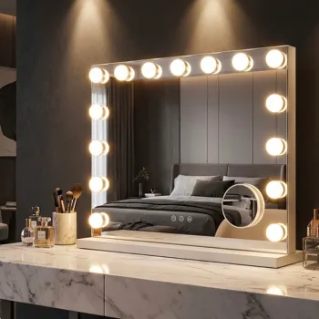 Oglinda de masa cu LED-uri, Mauro Ferretti, Hollywood, 55x14x43 cm, fier, alb imagine