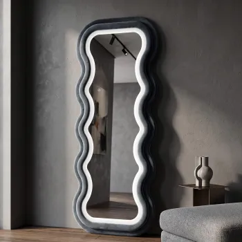 Oglinda de perete cu LED, Irregular Frame, Mauro Ferretti, MDF, 60x160 cm, albastru imagine