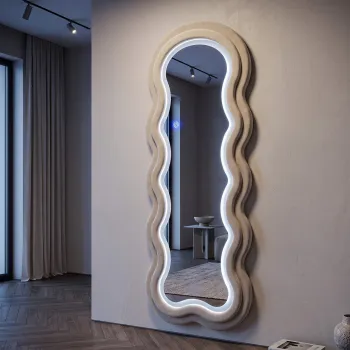 Oglinda de perete cu LED, Irregular Frame, Mauro Ferretti, MDF, 60x160 cm, crem imagine