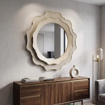 Oglinda de perete, Romantic Round, Mauro Ferretti, fier/MDF, 95x95 cm, crem/gri imagine