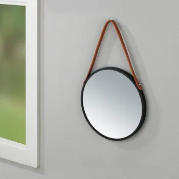 Oglinda decorativa Borrone, Wenko, 30 cm, sticla/metal, negru/argintiu lucios imagine