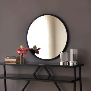 Oglinda decorativa, Neostill, Siyah Metal Cerceve Yuvarlak Ayna A709, 60x60x2.2 cm, Metal, Negru imagine