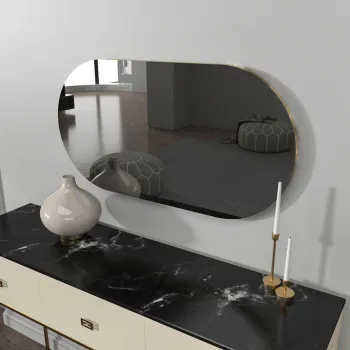 Oglinda decorativa, Siam, Riors, 45x85x2.2 cm, MDF , Gri inchis/Auriu imagine