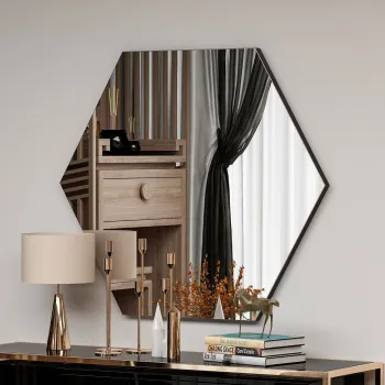 Oglinda decorativa, Siam, Zeo, 70x60x2.2 cm, MDF , Negru imagine