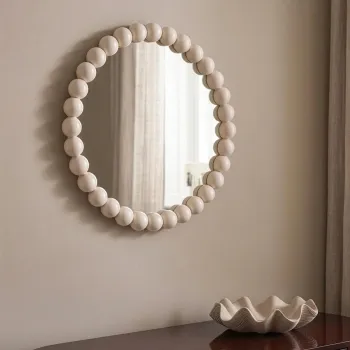 Oglinda decorativa Siva, Homla, 50x50 cm, plastic/MDF/sticla, bej imagine