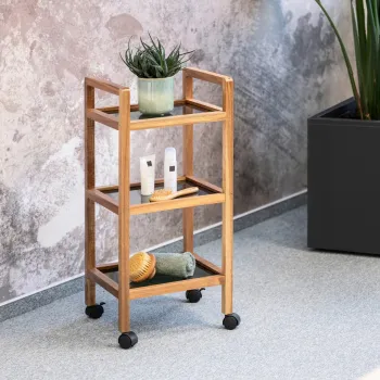 Organizator baie Fondi, Wenko, 35x31x76.5 cm, lemn acacia/sticla/plastic, maro/negru imagine