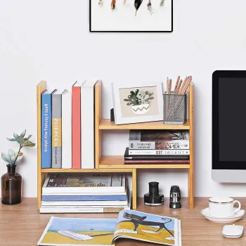 Organizator de birou multifunctional DIY, Vasagle, reglabil in 3 pozitii, 64.7x15x40 cm, bambus, maro imagine