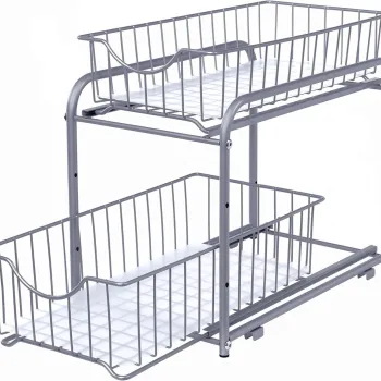 Organizator de bucatarie cu 2 cosuri glisante, Vasagle, 36x21x25.5-31.5 cm, otel, argintiu imagine