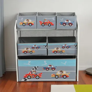 Organizator jucarii / mobilier camera copilului Cars, U-Grow, 63x30x60 cm, lemn de pin/textil, gri imagine