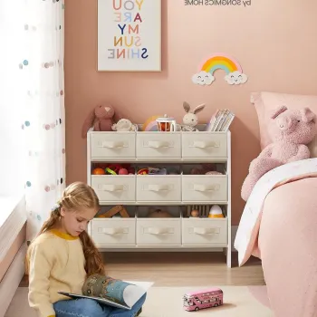 Organizator jucarii / mobilier camera copilului, Vasagle, 9 compartimente, 62.5x29.5x60 cm, PAL, alb cloud imagine