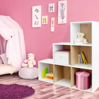 Organizator jucarii modular cu 6 compartimente / mobilier camera copilulu U-Grow, 90x29x90 cm, PAL, alb imagine