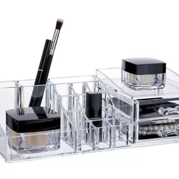 Organizator pentru cosmetice Compactor, 16 compartimente si 2 sertare, transparent imagine