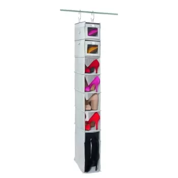 Organizator pentru incaltaminte Evie, iDesign, 7-10 rafturi, 15x30.5x137 cm, gri imagine