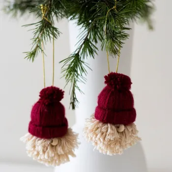 Ornament de brad de Craciun, BSY112, 5.5x8 cm, Sfoara, Rosu Claret / Crem imagine