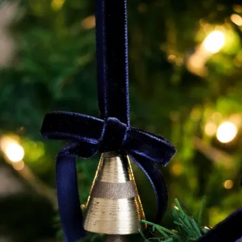 Ornament de brad de Craciun, BSY243, 4x12 cm, Catifea, Albastru inchis imagine