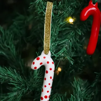 Ornament de brad de Craciun, BSY517, 9.5x4 cm, Ceramica, Alb/Rosu imagine