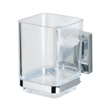 Pahar cu suport autoadeziv pentru periute si pasta de dinti, Wenko, Quadro, Vacuum-Loc(R), 7.5 x 10 x 10 xm, inox/plastic imagine