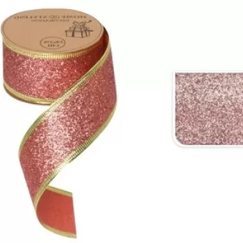 Panglica decorativa Glitter, 3.8x270 cm, poliester, roz deschis imagine