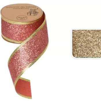 Panglica decorativa Glitter, 3.8x270 cm, poliester, sampanie imagine