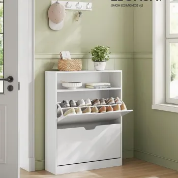 Pantofar cu 2 usi, Vasagle, 11-16 perechi pantofi, 80x24x102 cm, PAL/MDF, alb cloud imagine