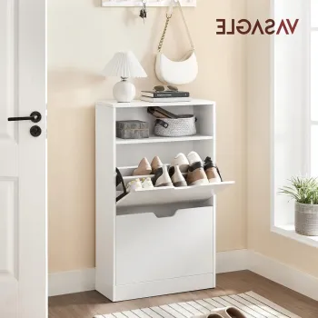 Pantofar cu 2 usi, Vasagle, 8-12 perechi pantofi, 60x24x102 cm, PAL, alb imagine