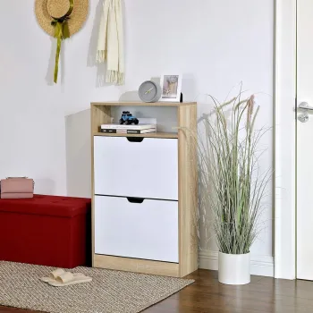 Pantofar cu 2 usi, Vasagle, 8-12 perechi pantofi, 60x24x120 cm, PAL, alb/natural imagine