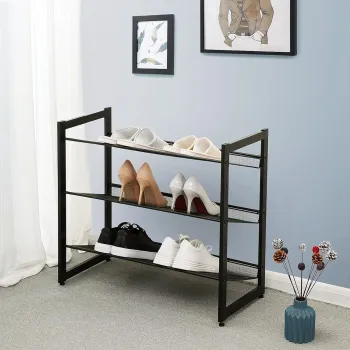 Pantofar cu 3 niveluri Vasagle, pentru 9-12 perechi pantofi, 74x30.7x62.8 cm, fier, negru imagine