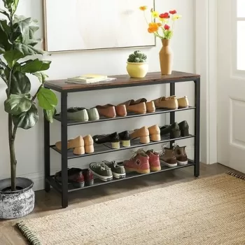 Pantofar cu 3 rafturi, Vasagle, 100 x 30 x 72 cm, otel/PAL, maro rustic imagine
