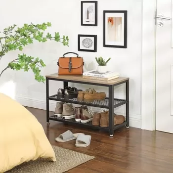 Pantofar cu 3 rafturi, Vasagle, 73 x 30 x 45 cm, fier/PAL, gri/negru imagine