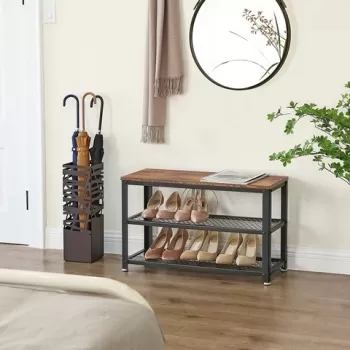 Pantofar cu 3 rafturi, Vasagle, 73 x 30 x 45 cm, fier/PAL, maro rustic imagine