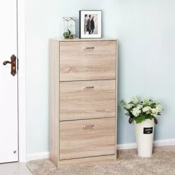 Pantofar cu 3 usi, Vasagle, 12-18 perechi pantofi, 60x24x120 cm, maro deschis imagine