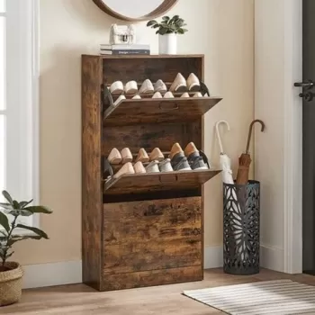 Pantofar cu 3 usi, Vasagle, 12-18 perechi pantofi, 60x24x120 cm, maro rustic imagine