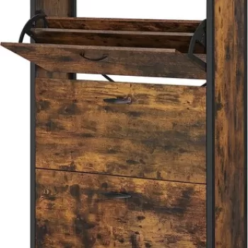 Pantofar cu 3 usi, Vasagle, 15-24 perechi pantofi, 80x30x131 cm, PAL/otel, maro rustic imagine