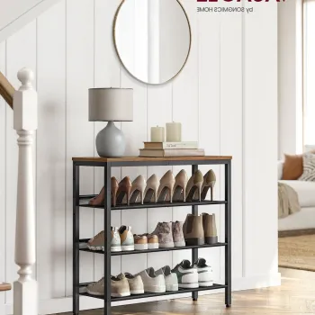 Pantofar cu 4 rafturi, Vasagle, 75x30x73 cm, PAL/otel, maro imagine