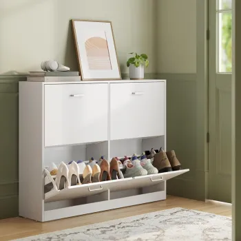 Pantofar cu 4 usi, Vasagle, 16-28 perechi pantofi, 105.5x24x82.7 cm, PAL, alb snow imagine