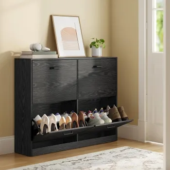 Pantofar cu 4 usi, Vasagle, 16-28 perechi pantofi, 105.5x24x82.7 cm, PAL, negru ebony imagine