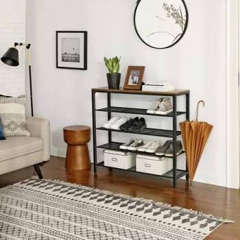 Pantofar cu 5 rafturi, Vasagle, 100 x 30 x 92.5 cm, fier/PAL, maro rustic imagine