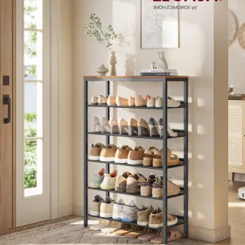 Pantofar cu 6 rafturi Industrial, 75x28x114 cm, PAL/otel, maro rustic imagine