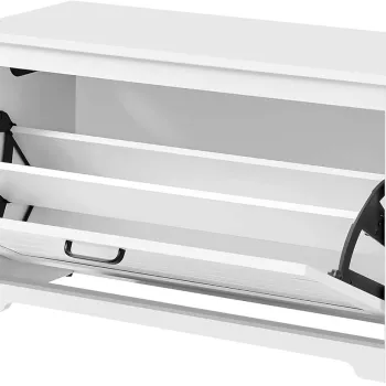 Pantofar cu bancheta Vasagle, 6-8 perechi pantofi, max 100 kg, 80x30x46 cm, PAL, alb mat imagine