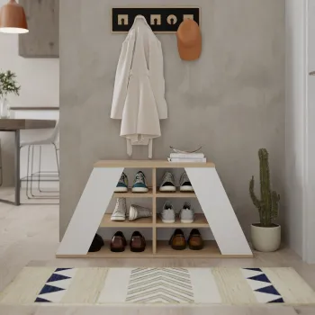 Pantofar, Decortie, Pyramid Shoe Bench, 105.5x50x37.5 cm, PAL, Stejar / Alb imagine