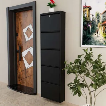 Pantofar, Hanah Home, Locking 5 Piece Metal, 50x169x15 cm, Metal, Negru imagine