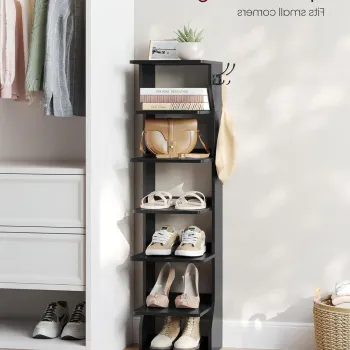 Pantofar ingust, Vasagle Slim, 6 perechi incaltaminte, 30x26.4x110.4 cm, PAL/otel, negru imagine