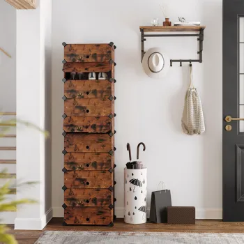 Pantofar modular cu 10 compartimente, Vasagle, 43x31x173 cm / 83x31x88 cm, 10 kg/raft, maro imagine