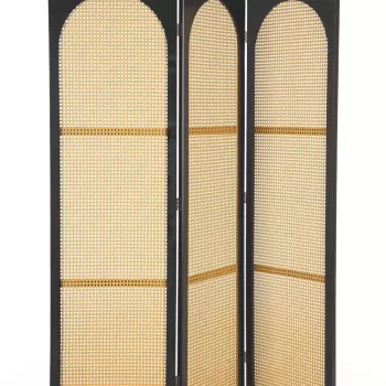 Paravan decorativ / despartitor camera Josine, Bizzotto, 150 x 2 x 180 cm, lemn de pin/ratan, negru imagine