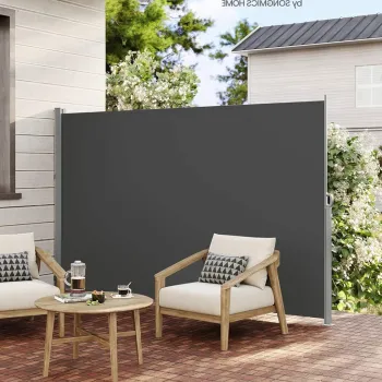 Paravan lateral pentru gradina sau terasa / copertina solara laterala, Vasagle, sistem de fixare inclus, 180x300 cm, gri imagine