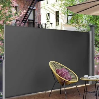 Paravan lateral pentru gradina sau terasa / copertina solara laterala, Vasagle, sistem de fixare inclus, UV 50+, 160x350 cm, gri imagine