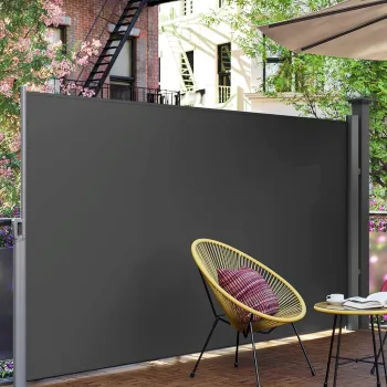 Paravan lateral pentru gradina sau terasa / copertina solara laterala, Vasagle, sistem de fixare inclus, UV 50+, 160x400 cm, gri imagine