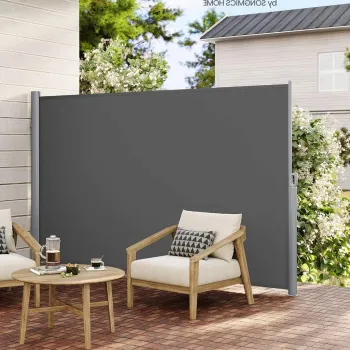 Paravan lateral pentru gradina sau terasa / copertina solara laterala, Vasagle, sistem de fixare inclus, UV 50+, 180x400 cm, gri imagine