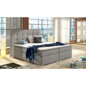 Pat boxspring tapitat, 160x200 cm, ELTAP, 08-1.6, Inez, lemn/poliester, gri deschis imagine